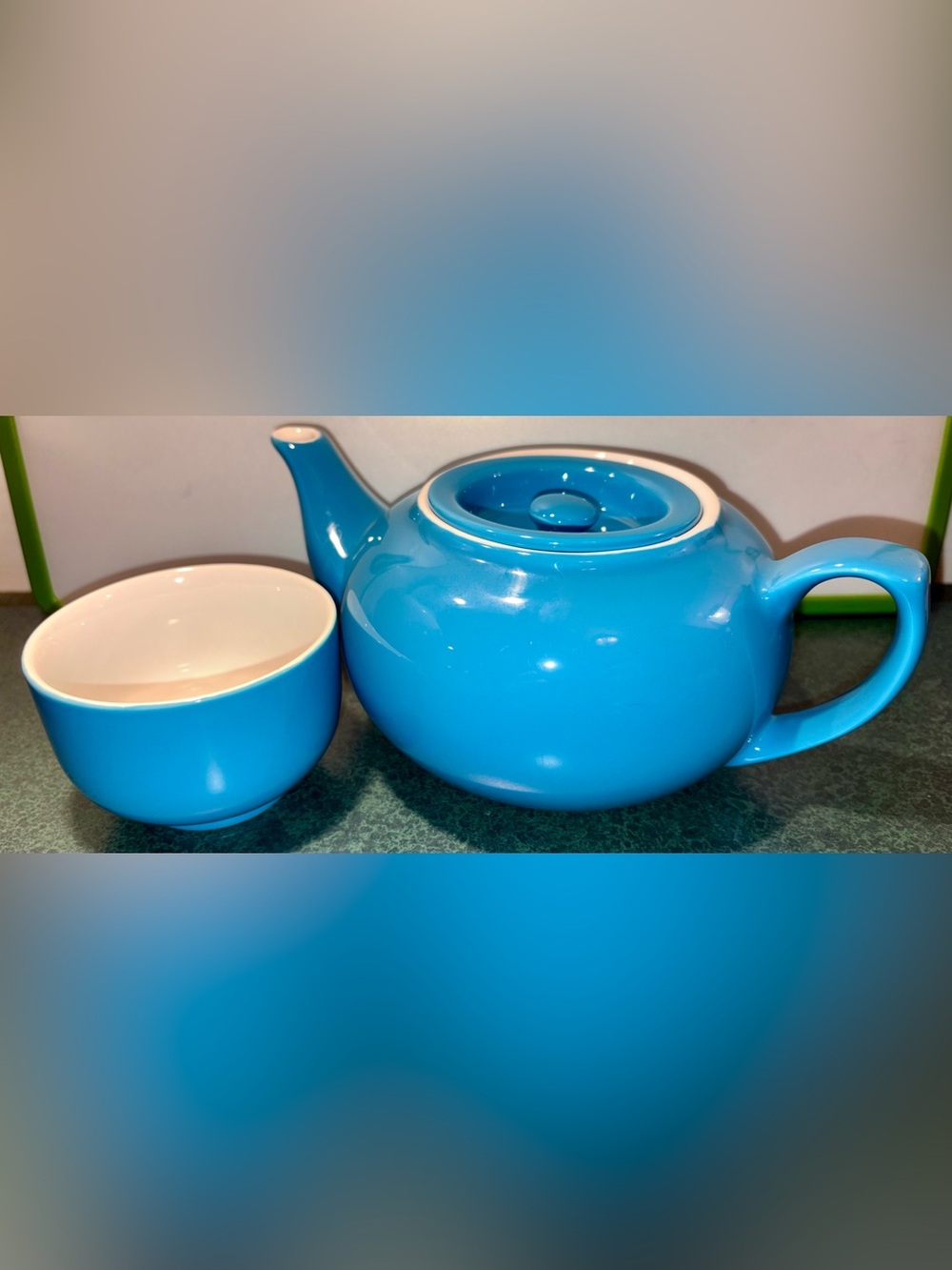 Adagio Teas Bright Blue Ceramic Teapot and Cup